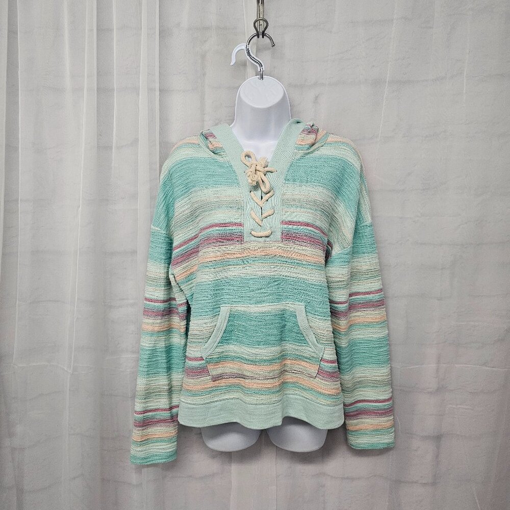 So Green Striped Hoodie Top Beach Grunge Boho Southwestern Casual M